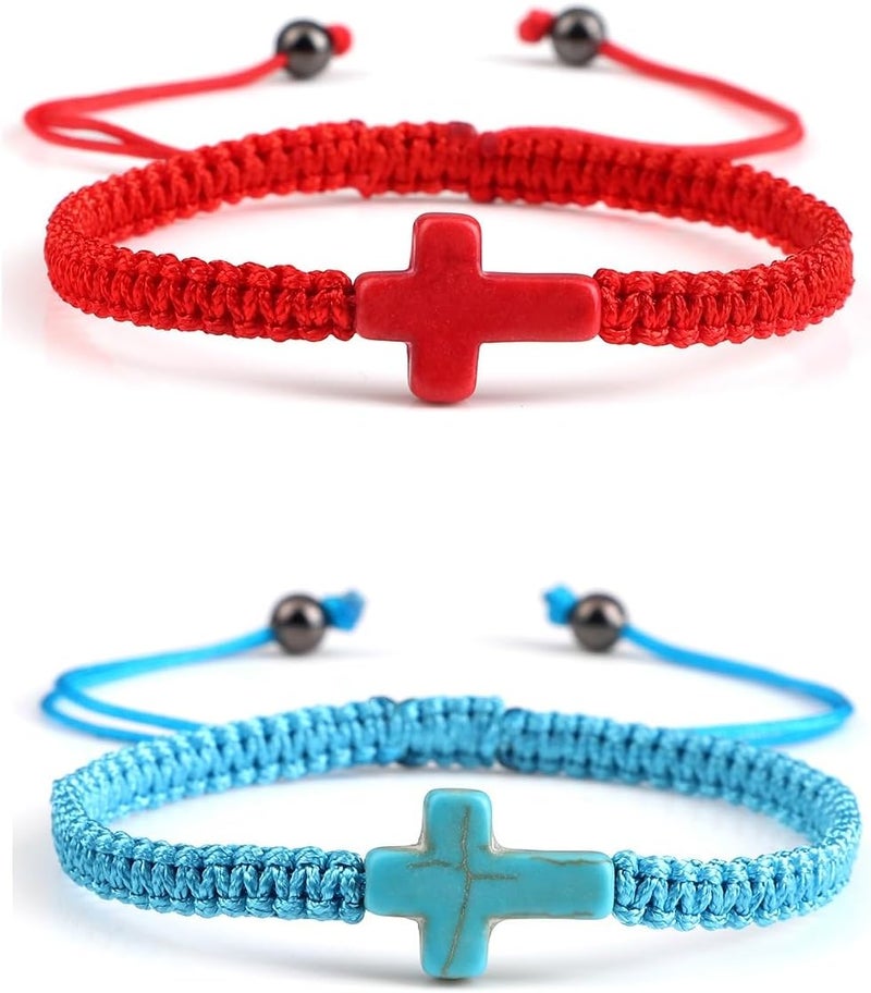 Adjustable Handmade Cross Braided Rope Bracelet for Christian Colorful Matching Couple Charm Jewelry Inspirational Religious Woven Bracelet Birthday Easter Thanksgiving Christmas Gifts